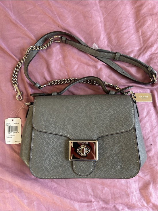 Coach Handbags - Coach Pebbled Leather Turnlock Shoulder Bag in Gray